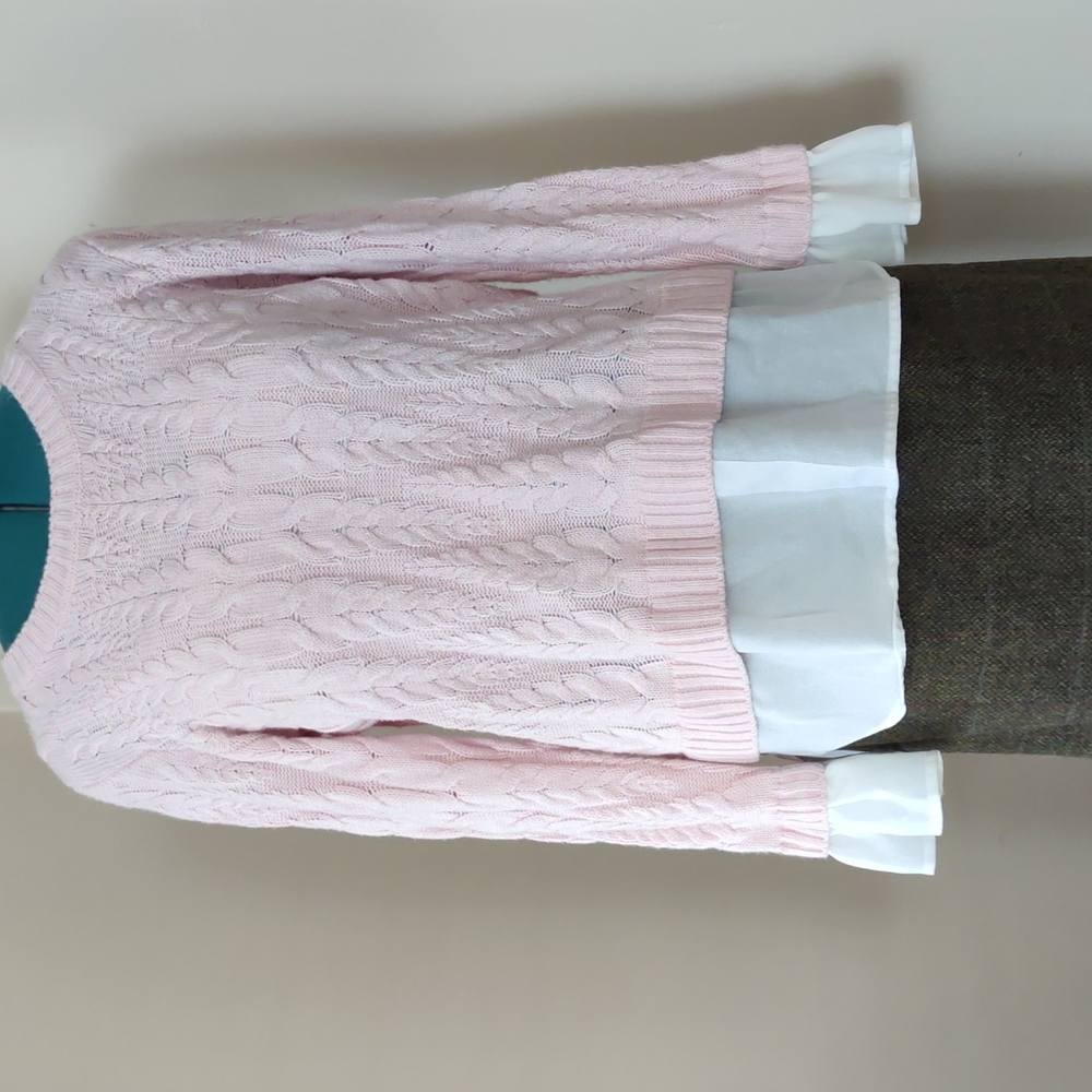Elle pink cable knit layered look sweater